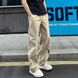 直筒伞兵裤夏季情侣宽松薄款褶皱休闲裤户外潮流工装裤男 KQ87图片