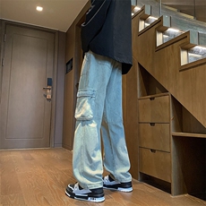 美式复古高街vibe风多口袋工装牛仔裤男潮ins直筒长裤，男装牛仔裤，星座716-2