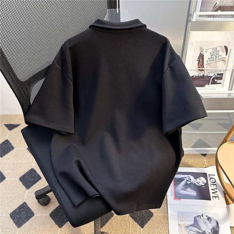 黑色短袖polo衫男款夏季美式拼接正肩t恤cleanfit高级感情侣半袖,男装T恤,星座911-1
