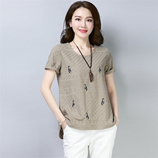 2022年夏季新款潮刺绣T恤女短袖韩版休闲百搭纯棉上衣服女气质，女装T恤，简韵佳