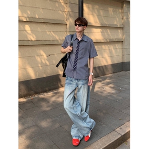 【有货】2270CC-特P36 带领带格子短袖衬衫男女夏季图片