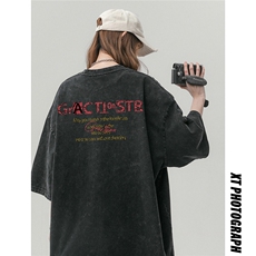 中性风新款夏季做旧水洗百搭字母印花宽松短袖T恤DT1018P45控68，男装T恤，A247A