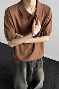 轻熟老钱风针织衫翻领polo/短袖简约休闲男款图片