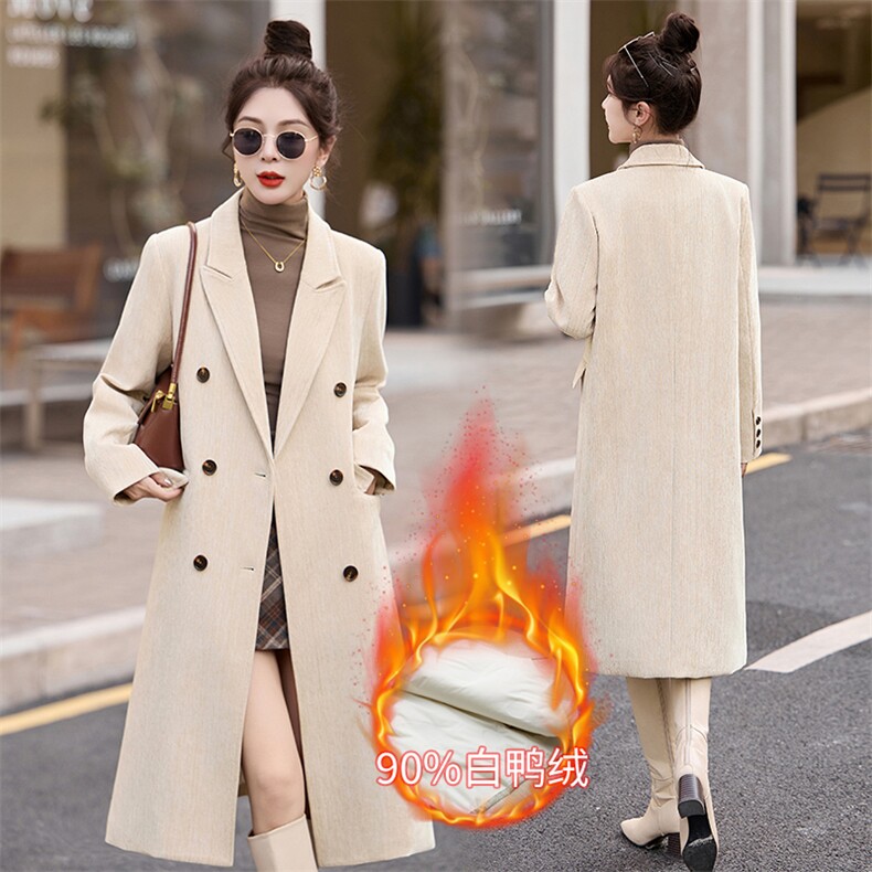 2025新款冬装戗驳领韩版西装羽绒风衣外套90白鸭绒内胆，女装羽绒服，朵莱米