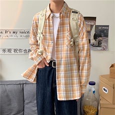 休闲衬衫男秋季百搭港风日系格子外套韩版潮流网红衬衣W1406-P33，男装衬衫，星座512-4