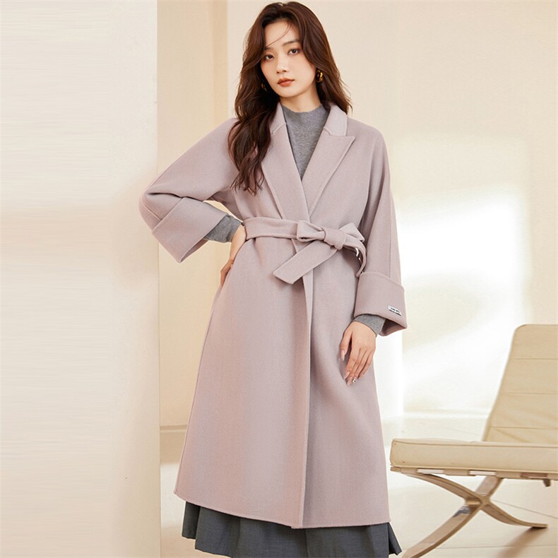 长款浴袍羊毛双面呢大衣女士秋冬新款绵羊毛宽松外套，女装双面呢大衣，温鑫双面呢