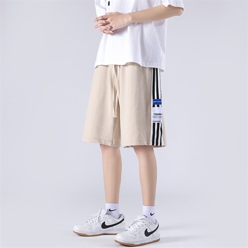2026夏季条纹拼接贴标卫裤短裤XZ604-KP63-P30控39,男装牛仔裤,星座604