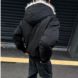 拉链新款青少年潮文艺潮流毛领连帽棉服宽松短款外套简约日系印花图片