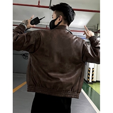 复古皮衣外套男士春秋季2025宽松pu皮翻领夹克潮PU9127，男装夹克，星座1116A（原606A-3）
