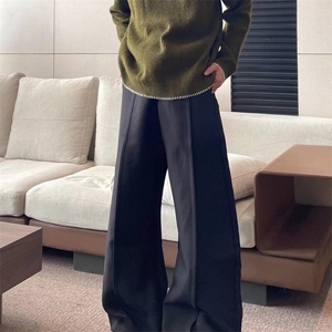 日系复古垂感直筒加厚毛呢阔腿裤女秋冬新款宽松百搭显瘦休闲长裤图片