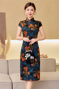 杭州品质真丝中长裙复古印花连衣裙女春夏日常修身潮流真丝旗袍图片