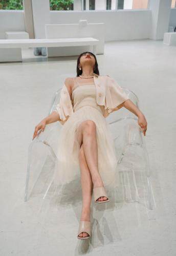 醋酸烧边一片式外套＋钉鉆纱裙，女装，GN