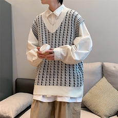 春秋套头毛衣背心男V领潮牌条纹休闲马甲无袖坎肩针织衫M617-P35，男装背心/马甲，星座512-2