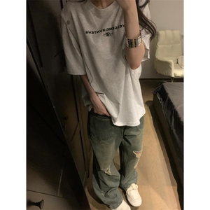 【有货】口袋破洞牛仔裤男女款美式高街直筒裤子A271CC-特P50图片