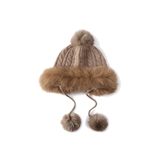 秋冬新款35%羊绒三股加厚绞花带球毛边帽，帽子，蒙娇羊绒