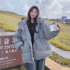 灰色连帽短款羽绒服女冬季2025新款宽松加厚高级感90白鸭绒外套潮，女装羽绒服，2B187