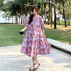 温柔风高级感法式印花茶歇裙夏季新款森系甜美小个子气质连衣裙女，女装连衣裙，2C217