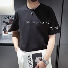 夏季刺绣T恤男短袖潮牌痞帅半袖体恤男2025新款衣服夏装薄款上衣，男装T恤，电商B212（原钱塘6029）