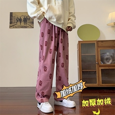 冬季加绒复古扎染灯芯绒休闲裤男韩版小众ins宽松直筒拖地长裤潮，男装休闲裤，星座302B-2