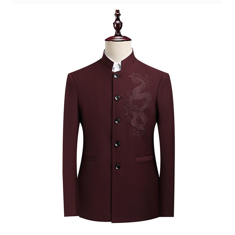 JS8610-X-DP125中山装婚礼中式结婚男单西修身风立领刺绣龙纹，男装民族服装，星座510A-2