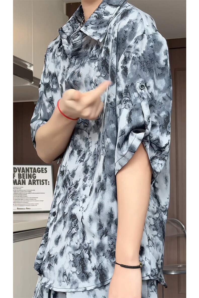 短袖衬衫男+短裤男潮流休闲套装男M-5XL大码TZ78708P50控98模特图,男装休闲套装,星座226-1