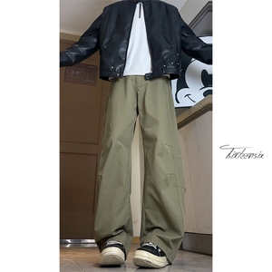 美式复古廓形工装裤男春季宽松水洗弯刀裤A166-KA5810-特P37控69,格子布项链搭配什么图片