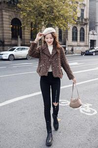 冬季新款巧克力色颗粒显瘦淑女小外套,其它,水锦红