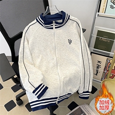 加绒加厚冬款男立领卫衣三条杠字母刺绣拼色夹克外套WY041P55，男装卫衣，星座1013-1