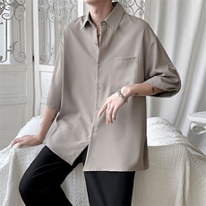 短袖衬衫男夏季新款港风宽松冰丝大码五分袖衬衣CS012-P35，男装衬衫，星座214-3