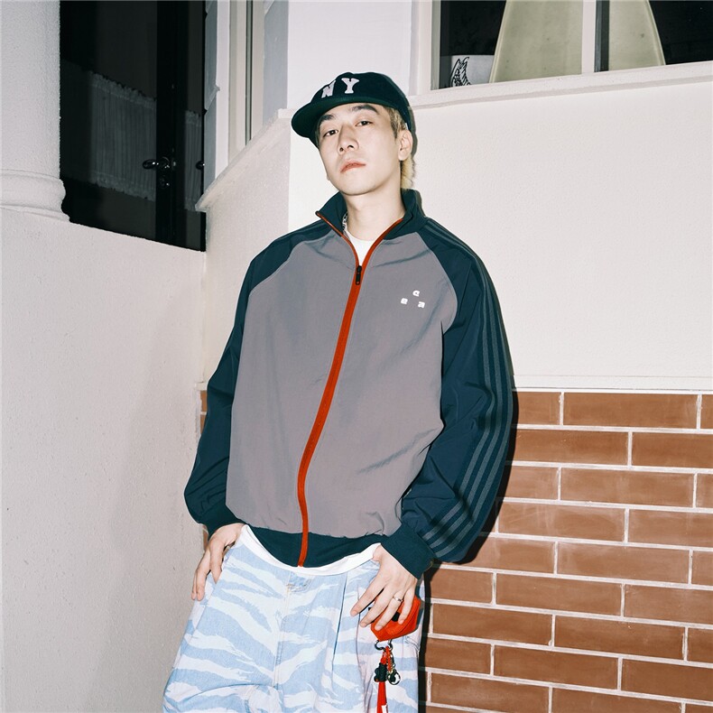 撞色拼接条纹织带立领外套女款秋季运动休闲宽松夹克，男装夹克，星座506A