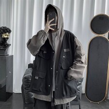 工装机能超火连帽韩版潮流痞帅气ins假两件上衣现货W376-P65，男装夹克，星座512-4