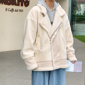冬季韩版男潮流加厚宽松短款衣帅气翻领夹克羊羔绒保暖休闲外套图片