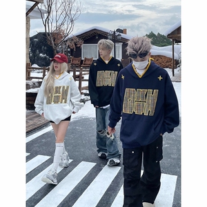 民族风2026新款美式复古贴布刺绣卫衣男女春秋款潮牌情侣连帽图片