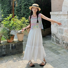 现货主推彩色钩花背心+吊带抹胸+半裙三件套9855-P135-K188，女装套装/套裙，2C129