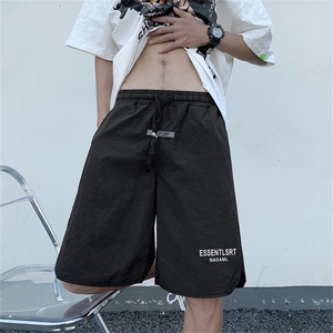 夏款男冰丝褶皱短裤字母印花侧边分叉宽松五分裤D108 P30图片