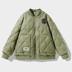 M8376-P85冬季新款菱形格棒球服大码羽绒棉加厚刺绣棉衣，男装棉衣，星座109