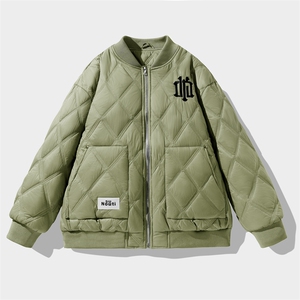 M8376-P85冬季新款菱形格棒球服大码羽绒棉加厚刺绣棉衣图片