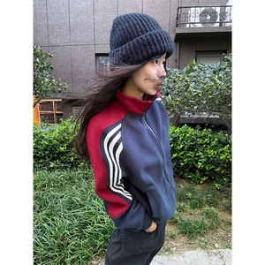 抖音得物高品质 美式高街重磅结构织带拼接撞色立领卫衣外套 CM41图片
