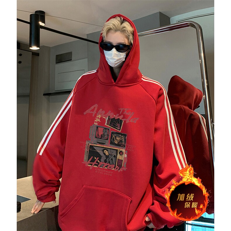 抖音得物供货提供视频秋冬重磅美式宽松织带连帽卫衣0487,男装卫衣,电商A486