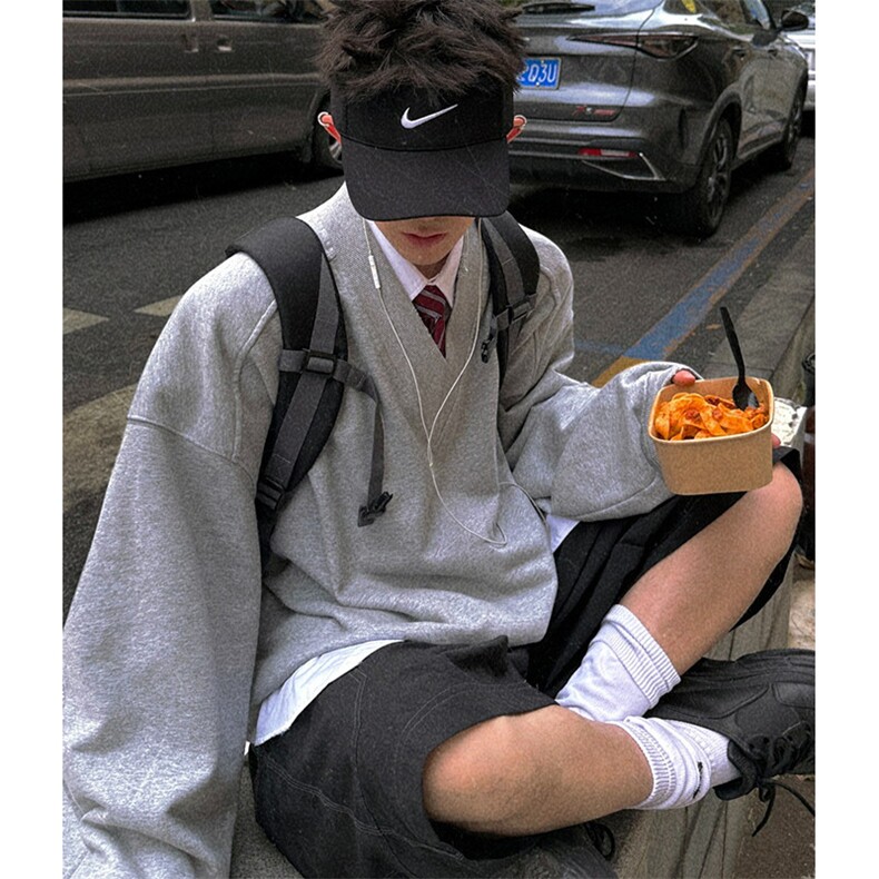 灰色简约基础款v领卫衣男生学院风宽松百搭休闲套头上衣W111,男装卫衣,星座1116A（原606A-3）