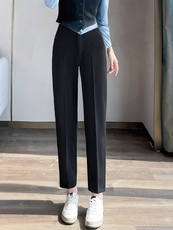 藏青色九分直筒西装裤女2025秋季新款高腰显瘦小个子法棍裤，女装休闲裤，云美莎专业女裤-全店现货