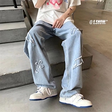 2024新款高街vibe风欧美街头水洗牛仔裤男女情侣款中性风-k2916，男装牛仔裤，星座601-2