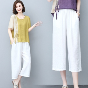 (新品)2024年夏季七分阔腿裤天丝休闲裤女中老年妈妈装三年不下架图片