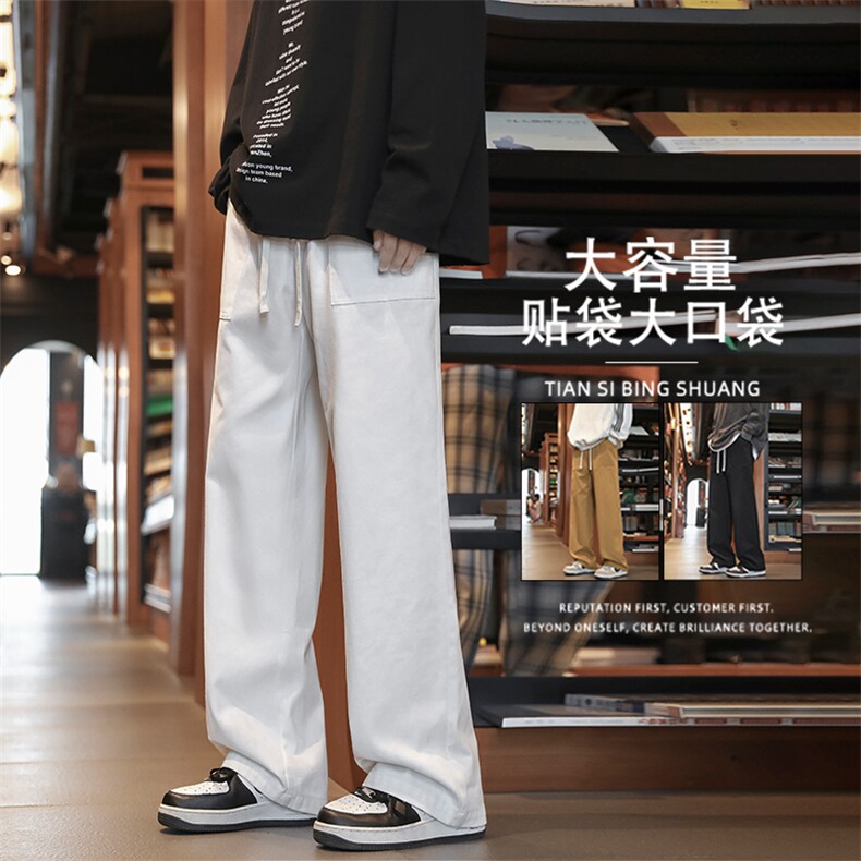 纯棉贴袋大口袋2024新款直筒潮牌抽绳松紧腰长裤子K670-特批-35,男装休闲裤,星座718-1