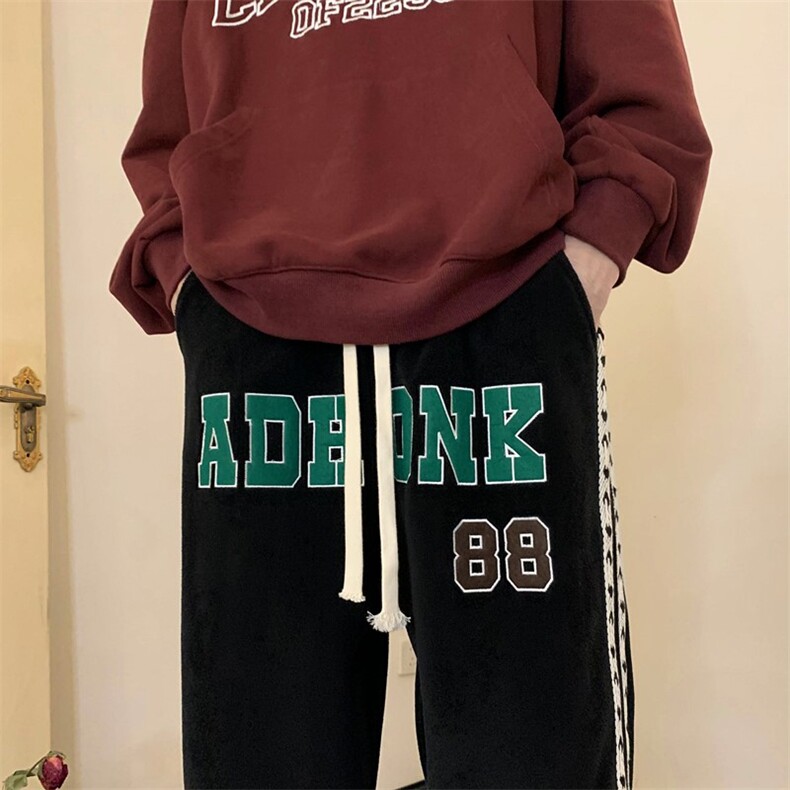冬季双面摇粒绒刺绣织带束脚休闲裤黄门景XZ604-KP86-P65控78,男装休闲裤,星座604