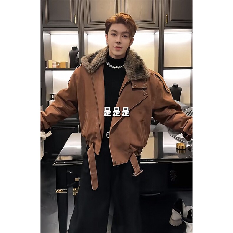 抖音冬季潮流美式复古水洗毛领牛仔棉服外套M222-P165网图,男装棉衣,电商B267