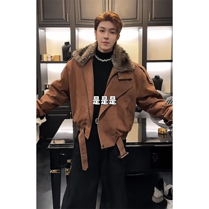 抖音冬季潮流美式复古水洗毛领牛仔棉服外套M222-P165 网图图片