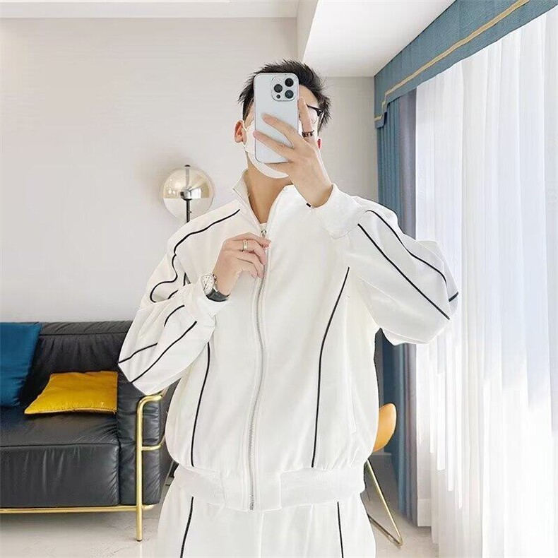 时尚高级感休闲运动套装男春秋宽松短款开衫夹克阔腿裤潮两件套男,男装夹克,星座715-4