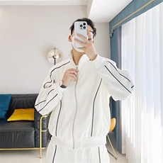 时尚高级感休闲运动套装男春秋宽松短款开衫夹克阔腿裤潮两件套男，男装夹克，星座715-4