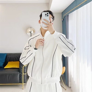 时尚高级感休闲运动套装男春秋宽松短款开衫夹克阔腿裤潮两件套男